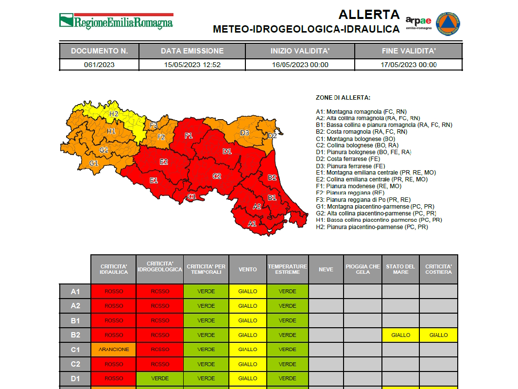 Allerta Rossa martedì 16 maggio