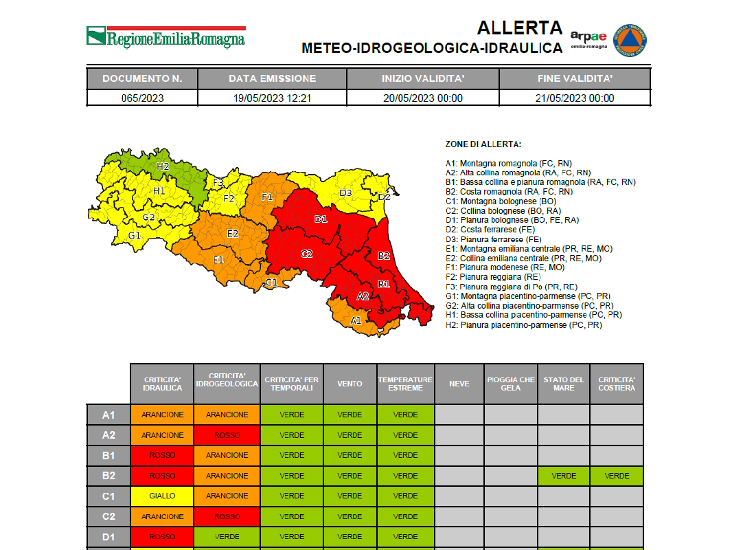 Allerta Rossa sabato 20 maggio